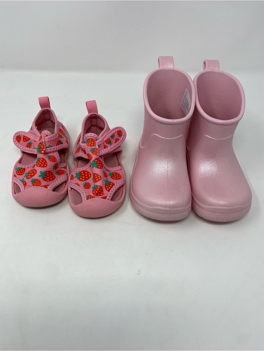Toddler Girls Pink Strawberry Water Sandals and Pink Rain Boots Set - Size 5